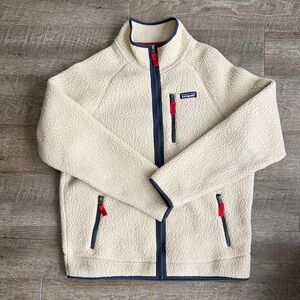 Patagonia Cream Fleece Jacket with Red and Navy Details